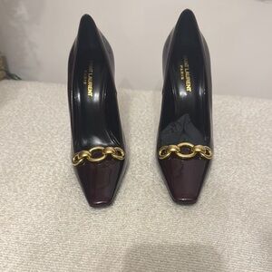 Saint Laurent Dark Red Heels with Gold Chain